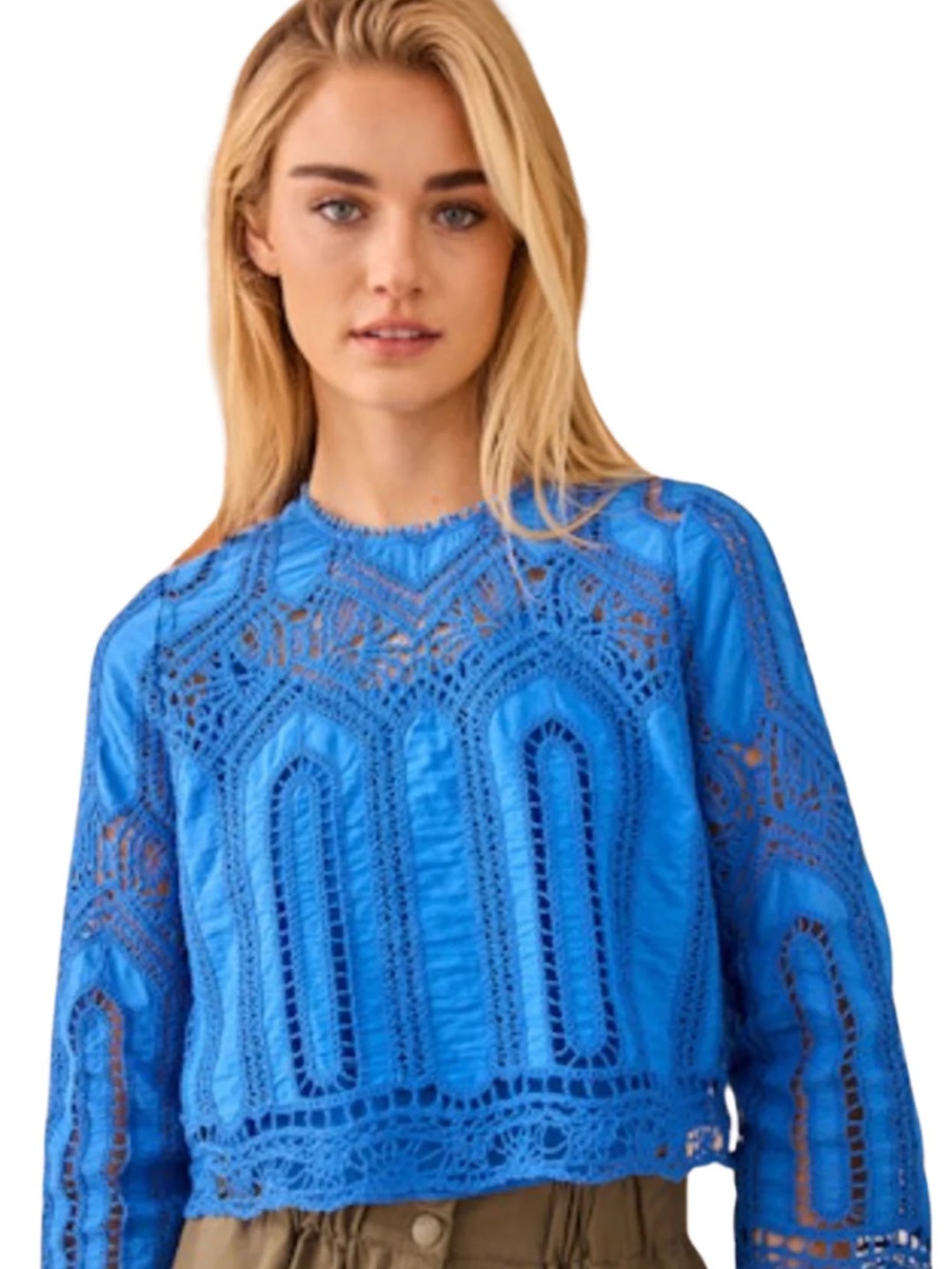 HUNTER BELL Bright Blue Crochet Lace Long-Sleeve Top